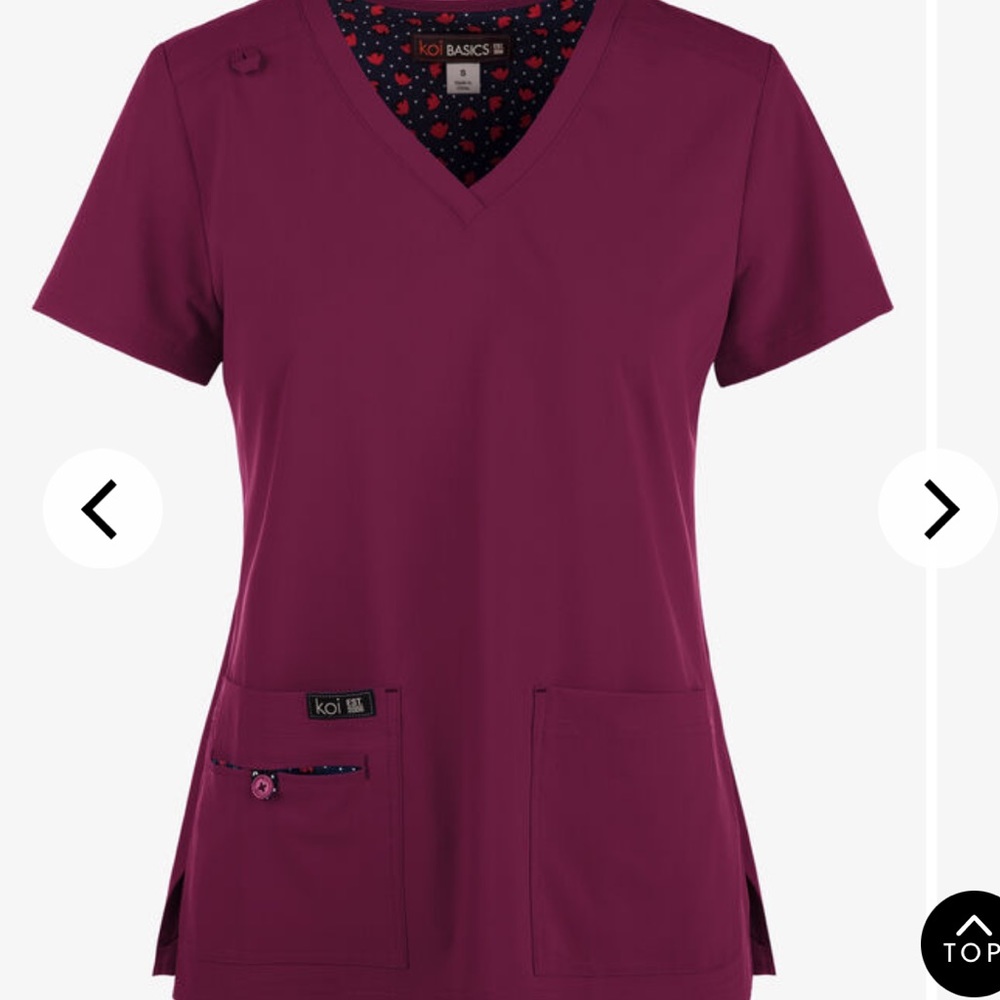 koi Basics Becca Women's 4-Pocket STRETCH V-Neck Scrub Top- wine
